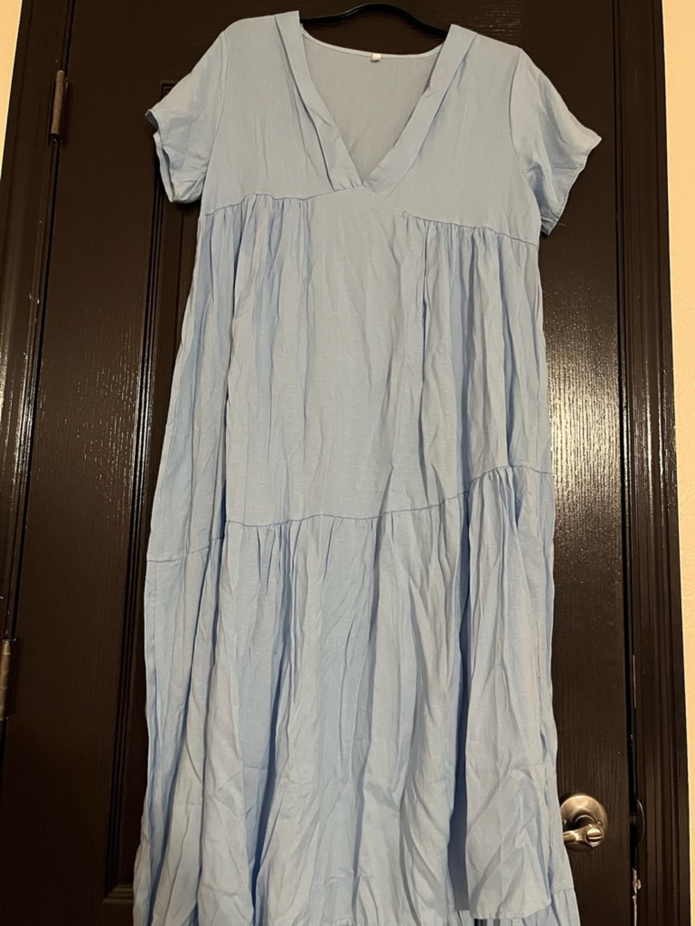 Light Blue V-Neck Tiered Maxi Dress
